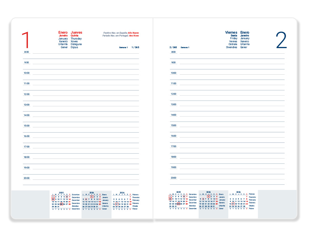 AGENDA ESPIRAL LIDERPAPEL SYROS A5 2026 DÍA PÁGINA ROJO PAPEL 60G FSC
