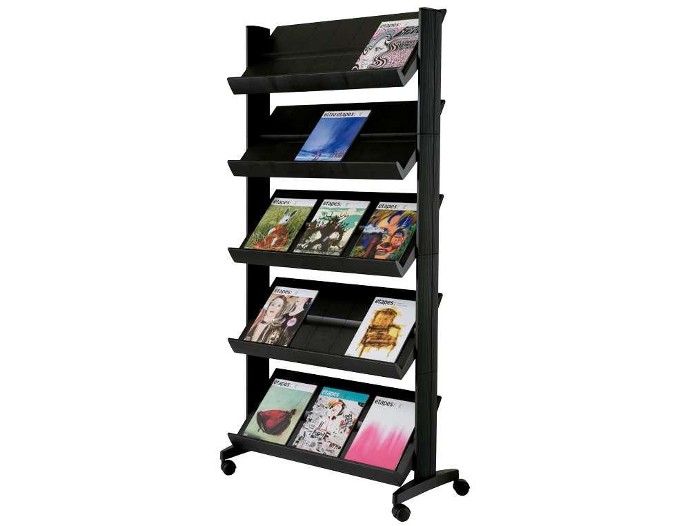 EXPOSITOR PAPERFLOW DE SUELO MOVIL METALICO CON 5 REPISAS COLOR NEGRO 855X1675X385 MM