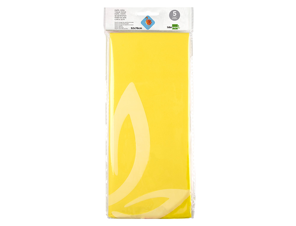 PAPEL SEDA LIDERPAPEL 52X76CM 18G/M2 BOLSA DE 5 HOJAS AMARILLO
