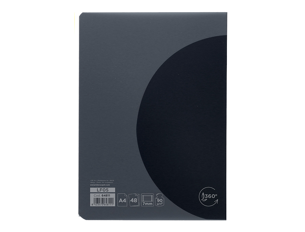 LIBRETA LIDERPAPEL 360 TAPA DE PLASTICO A4 48 HOJAS 90GR HORIZONTAL CON DOBLE MARGEN TAPA NEGRA