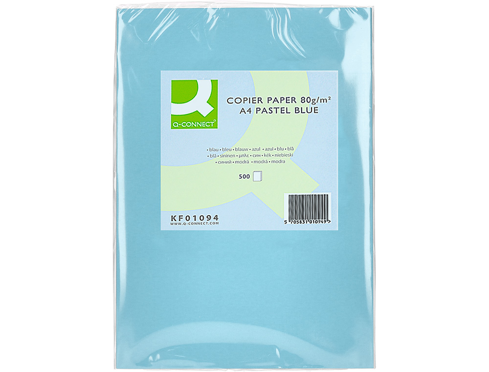 PAPEL COLOR Q-CONNECT DIN A4 80GR CELESTE PAQUETE DE 500 HOJAS