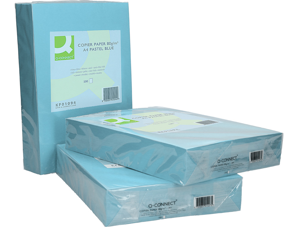 PAPEL COLOR Q-CONNECT DIN A4 80GR CELESTE PAQUETE DE 500 HOJAS