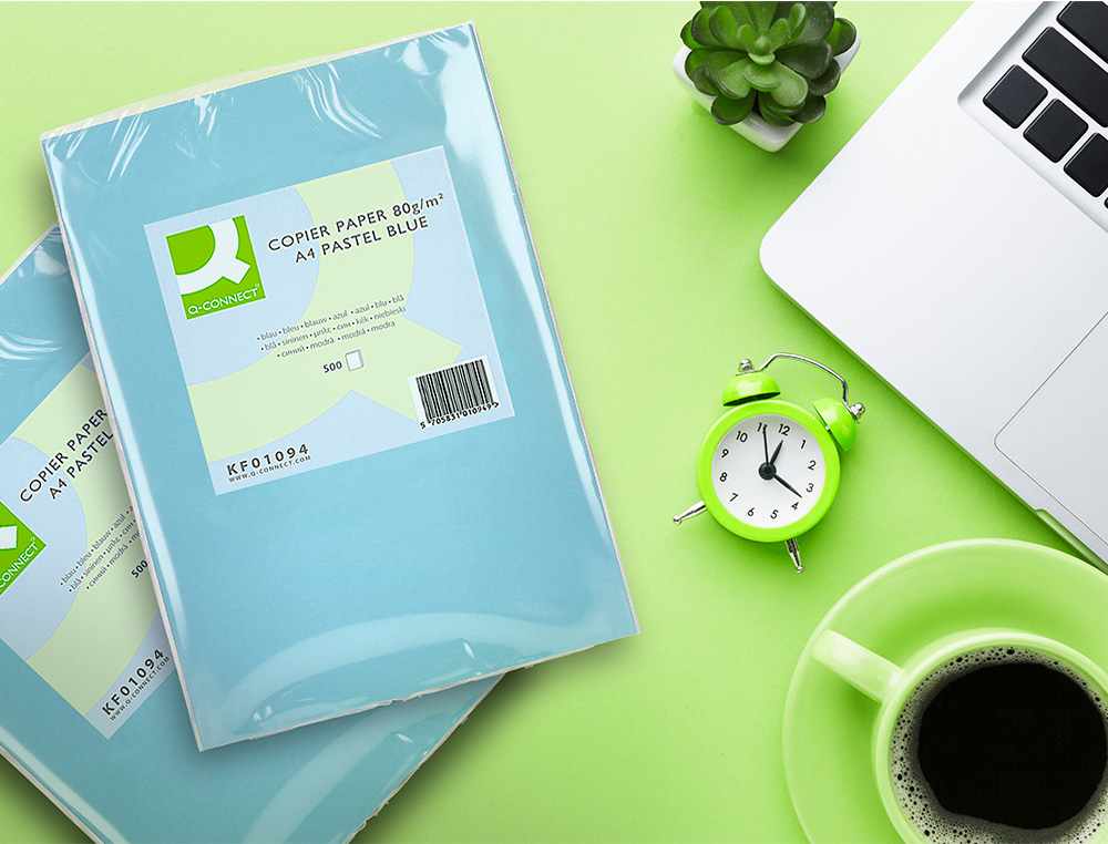 PAPEL COLOR Q-CONNECT DIN A4 80GR CELESTE PAQUETE DE 500 HOJAS