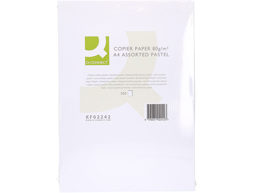 PAPEL COLOR Q-CONNECT DIN A4 80 GR 5 COLORES SURTIDOS PAQUETE DE 500 HOJAS