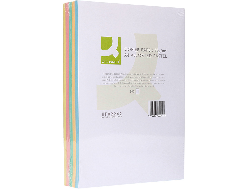 PAPEL COLOR Q-CONNECT DIN A4 80 GR 5 COLORES SURTIDOS PAQUETE DE 500 HOJAS