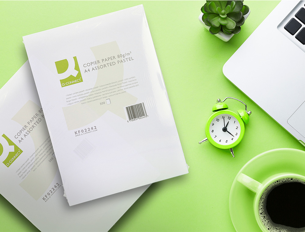 PAPEL COLOR Q-CONNECT DIN A4 80 GR 5 COLORES SURTIDOS PAQUETE DE 500 HOJAS
