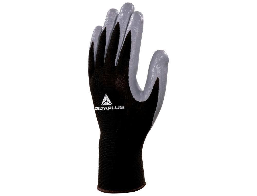 GUANTES DELTAPLUS DE PUNTO POLIESTER PALMA DE NITRILO ESPECIAL PARA MECANICA GRASAS ACEITES NEGRO-GRIS TALLA 9