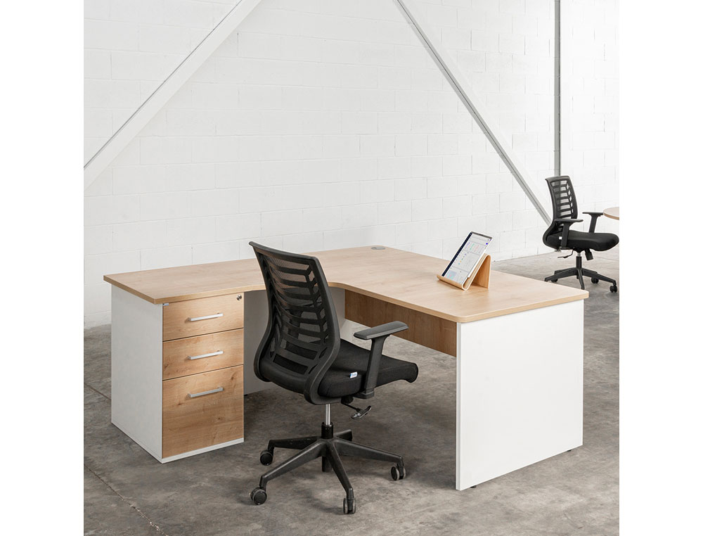 MESA ROCADA SERIE WORK 180X110X76 CM IZQUIERDA ACABADO AN02 GRIS/GRIS