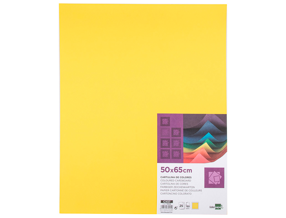 CARTULINA LIDERPAPEL 50X65 CM 180G/M2 AMARILLO LIMON PAQUETE DE 25 HOJAS