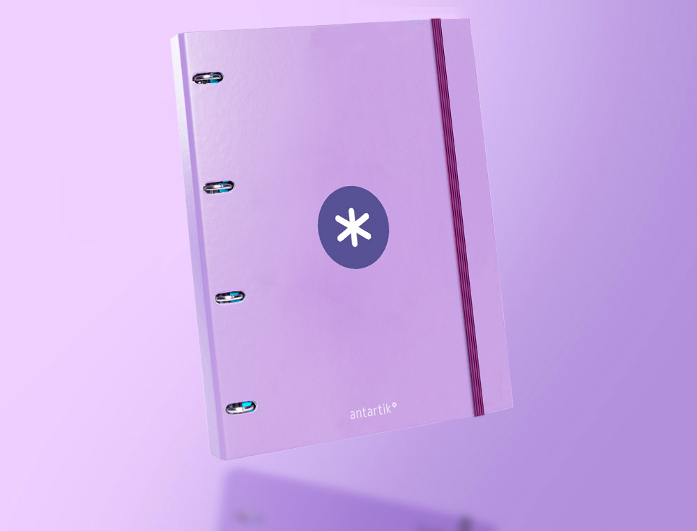 CARPETA CON RECAMBIO ANTARTIK A4 CUADRO 5MM FORRADA 4 ANILLAS 25MM REDONDAS COLOR LAVANDA