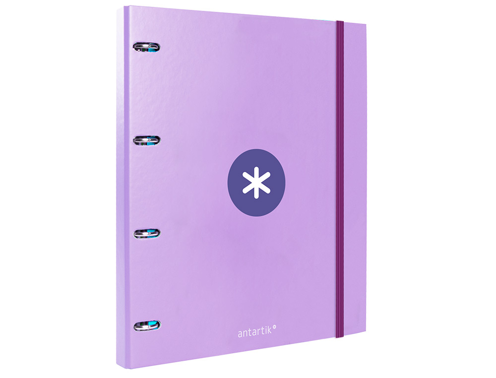 CARPETA CON RECAMBIO ANTARTIK A4 CUADRO 5MM FORRADA 4 ANILLAS 25MM REDONDAS COLOR LAVANDA