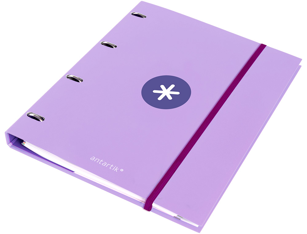CARPETA CON RECAMBIO ANTARTIK A4 CUADRO 5MM FORRADA 4 ANILLAS 25MM REDONDAS COLOR LAVANDA