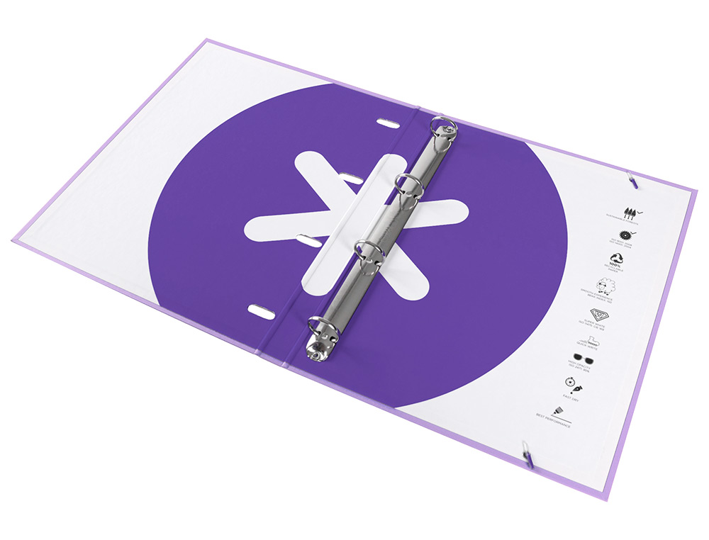 CARPETA CON RECAMBIO ANTARTIK A4 CUADRO 5MM FORRADA 4 ANILLAS 25MM REDONDAS COLOR LAVANDA